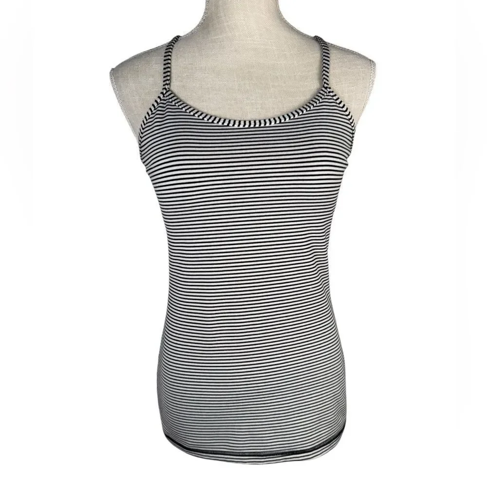 Lululemon Black & White Striped Power Y Racerback Tank Top